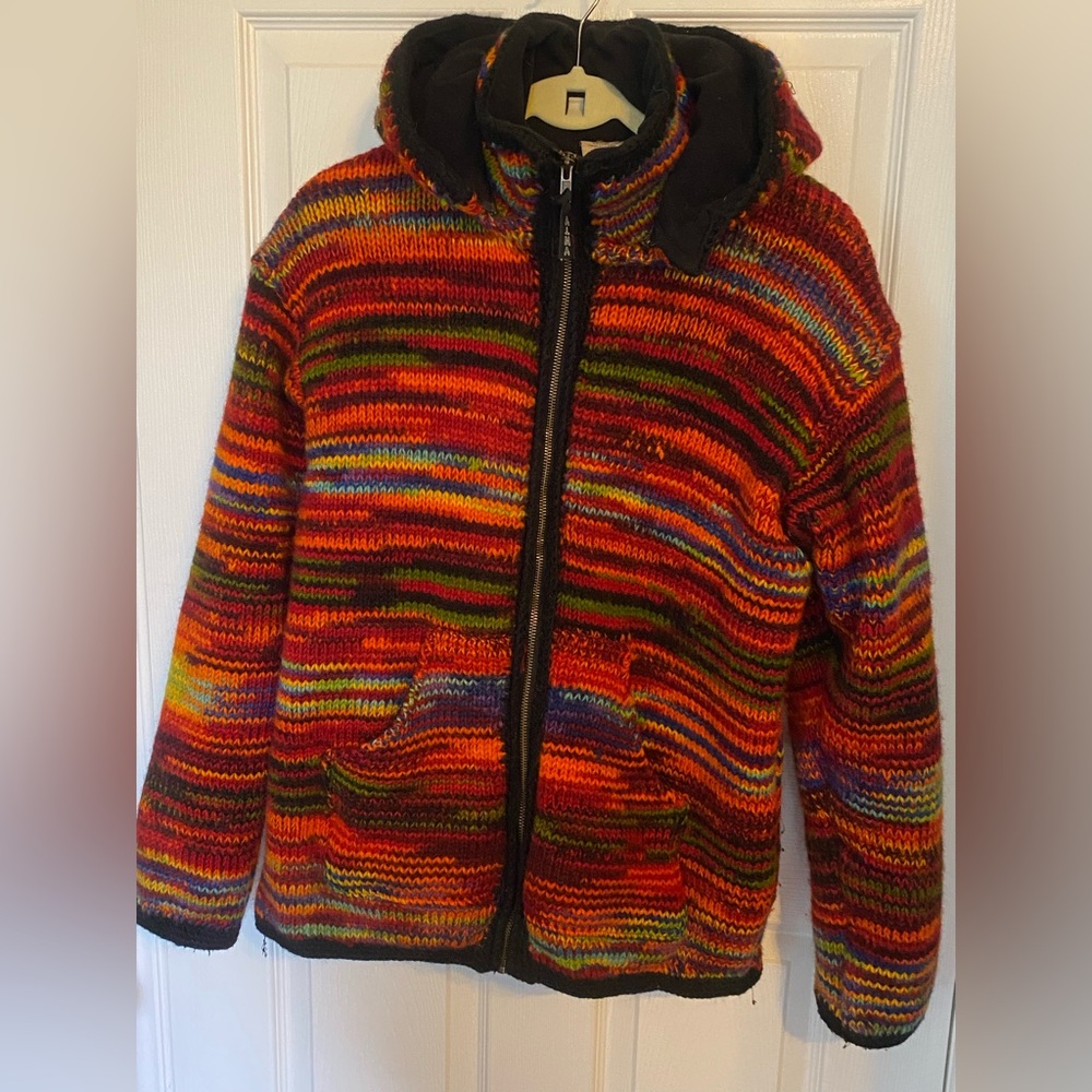 Alma 100%Wool/Lined Fleece HandMade Zip Hoodie/Removable Hood SzM